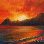 'Sky Ablaze' Pigeon Island, St. Lucia, Acrylic on canvasboard, 5x7"