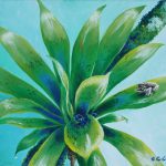 Bromeliad and treefrog, Acrylic on canvas, 12x15.5"
