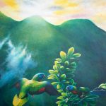 'Gimie Dawn 2' St. Lucia Parrots, Acrylic on canvas, 40x32"