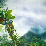 'Mountain high' St. Lucia Parrots, Acrylic on canvas, 32x40"
