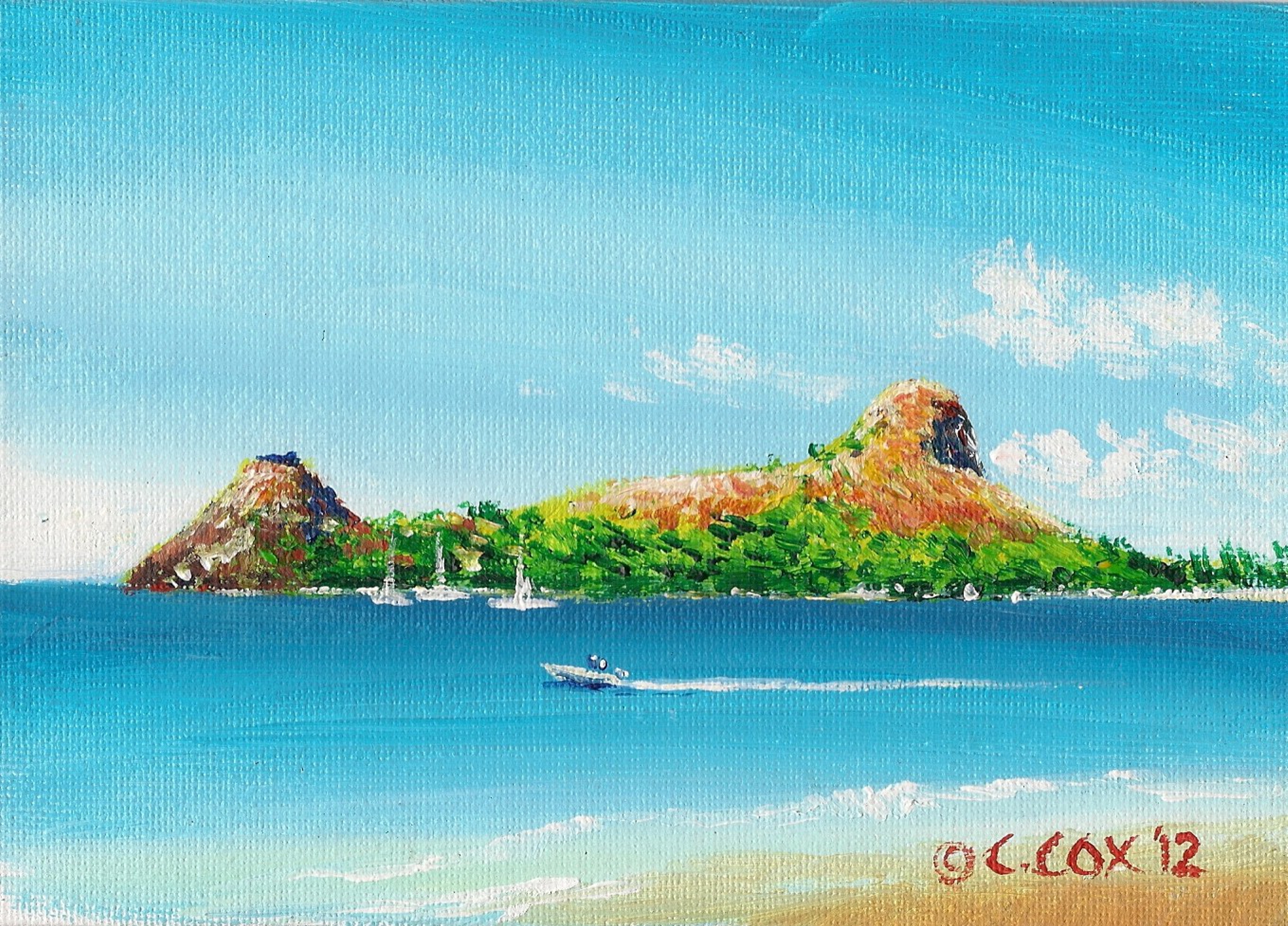'Perfect Day' Pigeon Island, St. Lucia, Acrylic on canvasboard, 5x7"