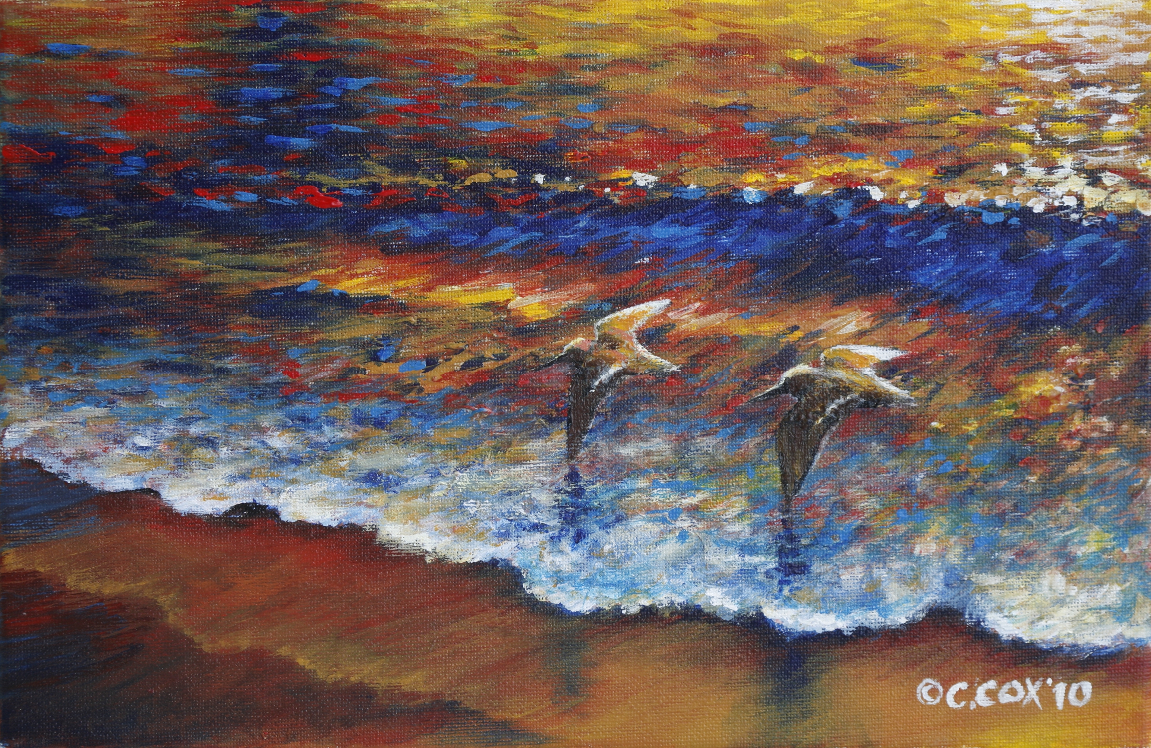 Surfbirds, Acrylic on canvas, 8x12"
